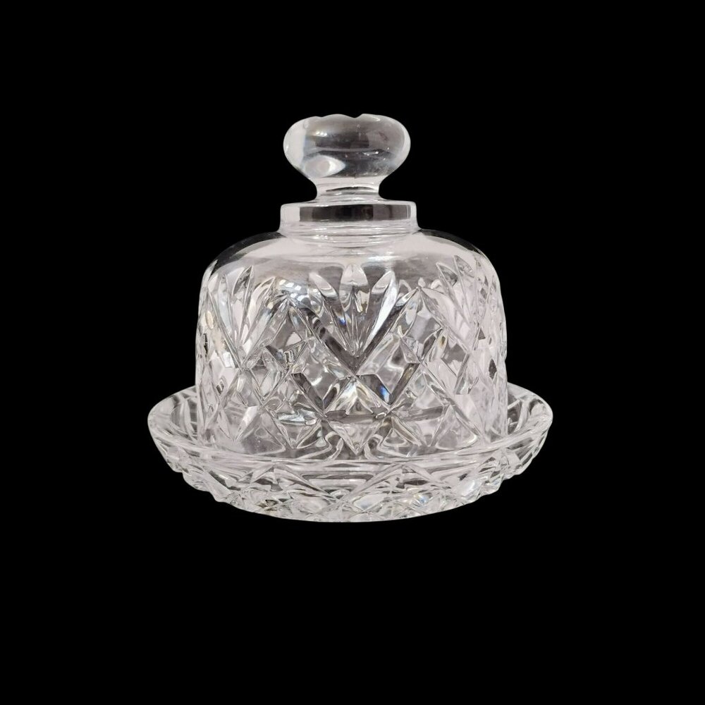Vintage Galway Leah Butter Dish, Glass Crystal 4" Covered With Dome Lid & Plate